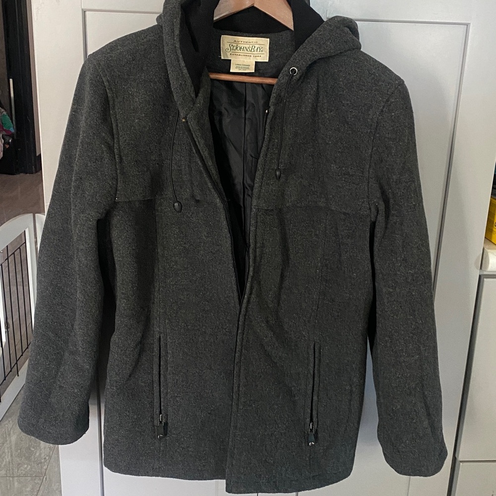 Vintage St Johns Bay charcoal gray Wool Full Zip Hooded Jacket Coat